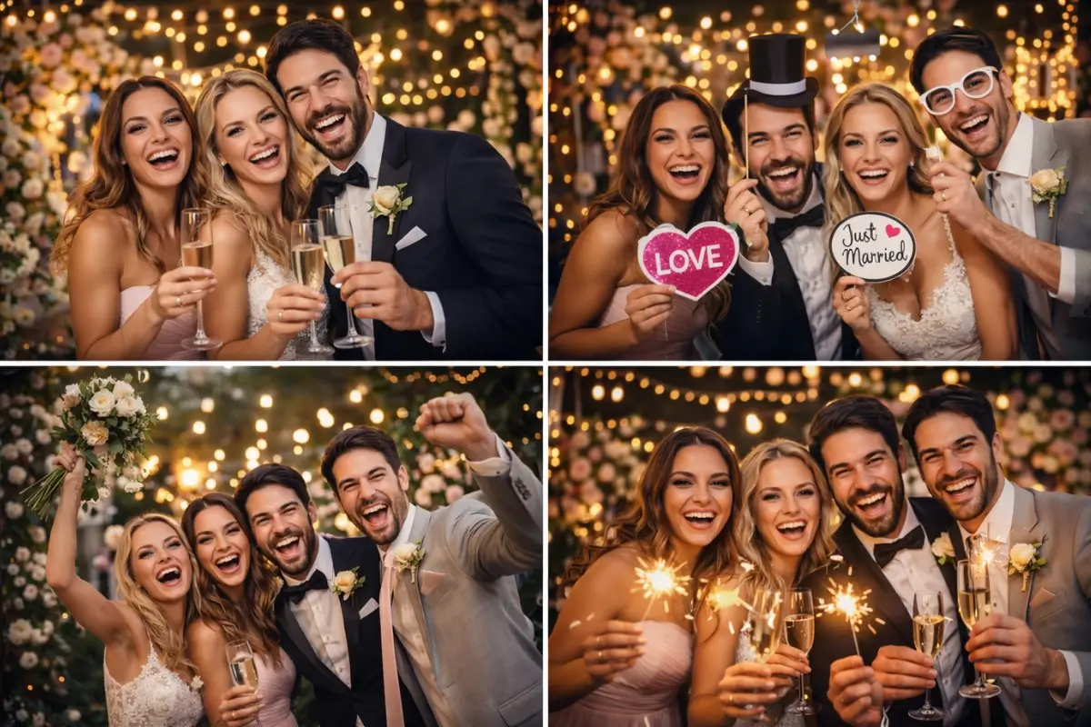 Personnes souriantes avec lunettes et moustaches en papier.